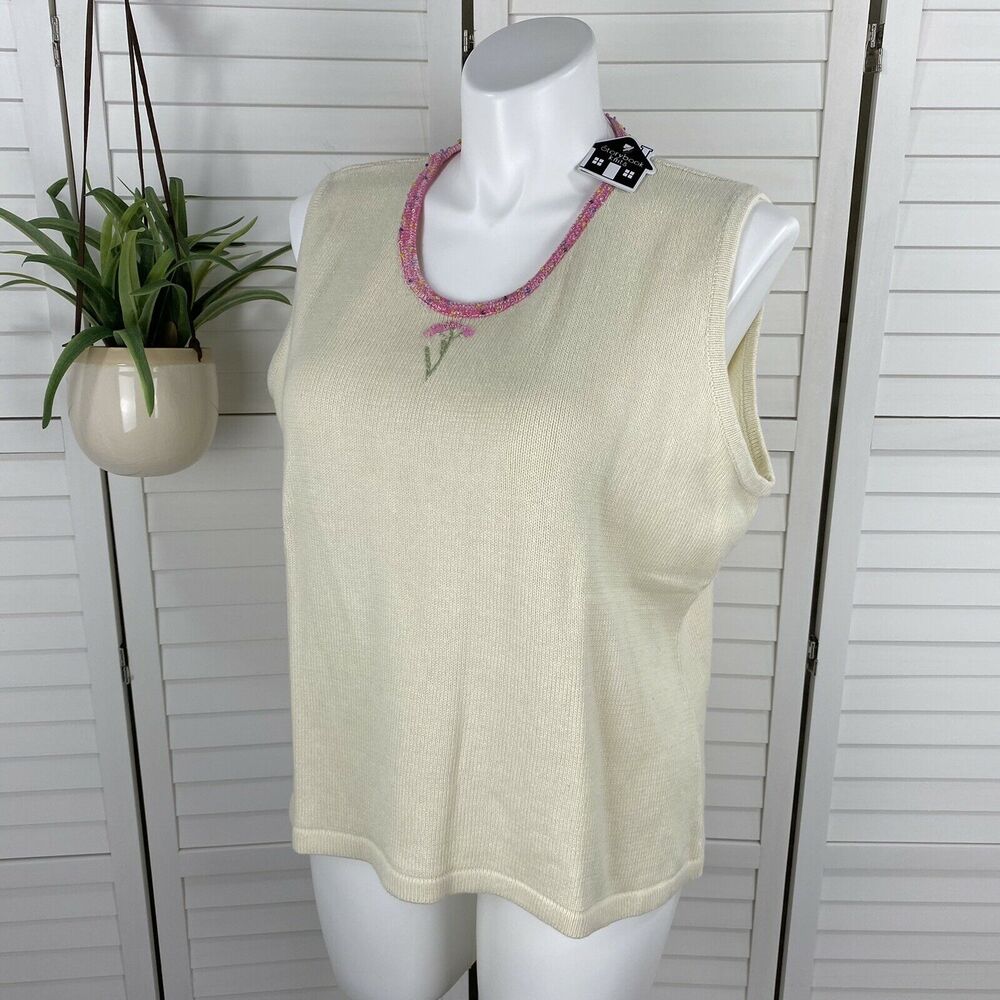 New Storybook Knits Stunning Sequined Floral Sweater Tank Top Beads Plus Size 2X